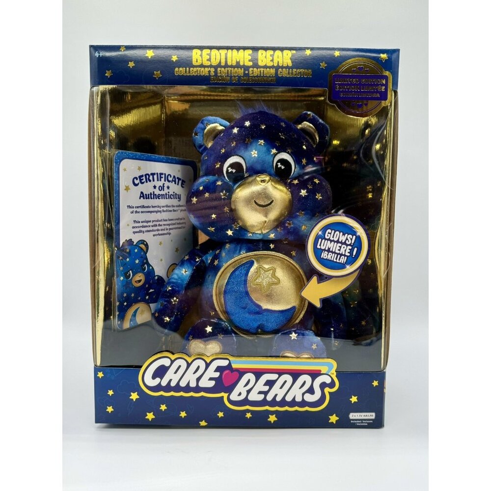 Care Bear Bedtime Bear Collector's Edition Glows Navy Gold Plush New NIB